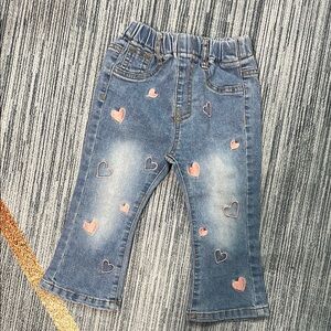 Kids Blue Heart Embroidered Jeans